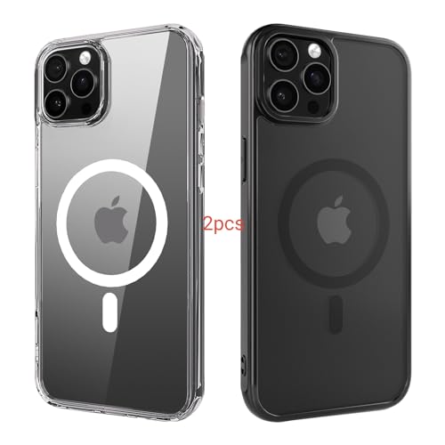 ANEWSIR für iPhone 13 Pro Hülle 2 Stück (Klar+Matt Schwarz), Kompatibel mit Magsafe, Stoßfest Kratzfest Magnetisch Handyhülle für iPhone 13 Pro Case 6,1 Zol. von ANEWSIR