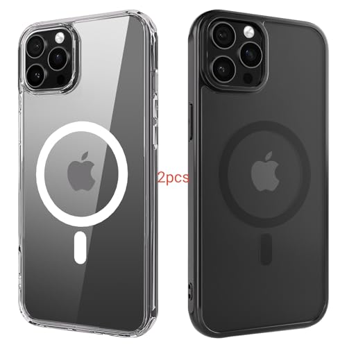 ANEWSIR für iPhone 13 Pro Max Hülle 2 Stück (Klar+Matt Schwarz), Kompatibel mit Magsafe, Stoßfest Kratzfest Magnetisch Handyhülle für iPhone 13 Pro Max Case 6,7 Zol. von ANEWSIR