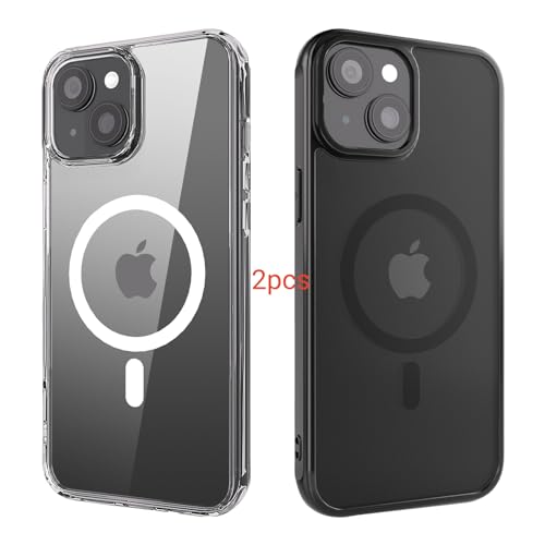 ANEWSIR für iPhone 13/iPhone 14 Hülle 2 Stück (Klar+Matt Schwarz), Kompatibel mit Magsafe, Stoßfest Kratzfest Magnetisch Handyhülle für iPhone 13/iPhone 14 Case 6,1 Zol. von ANEWSIR