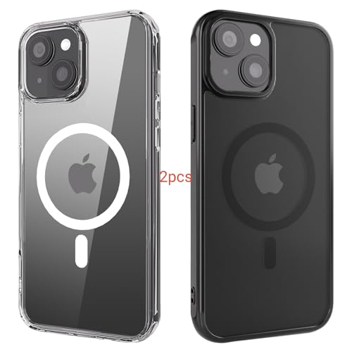 ANEWSIR für iPhone 14 Plus Hülle 2 Stück (Klar+Matt Schwarz), Kompatibel mit Magsafe, Stoßfest Kratzfest Magnetisch Handyhülle für iPhone 14 Plus Case 6,7 Zol. von ANEWSIR