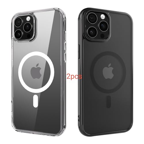 ANEWSIR für iPhone 14 Pro Hülle 2 Stück (Klar+Matt Schwarz), Kompatibel mit Magsafe, Stoßfest Kratzfest Magnetisch Handyhülle für iPhone 14 Pro Case 6,1 Zol. von ANEWSIR