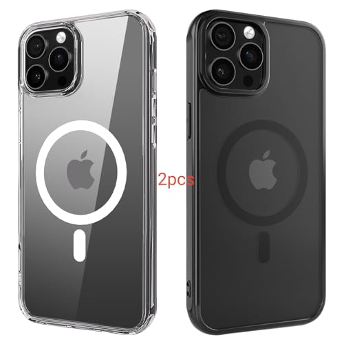 ANEWSIR für iPhone 14 Pro Max Hülle 2 Stück (Klar+Matt Schwarz), Kompatibel mit Magsafe, Stoßfest Kratzfest Magnetisch Handyhülle für iPhone 14 Pro Max Case 6,7 Zol. von ANEWSIR