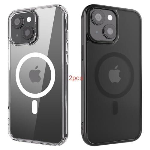 ANEWSIR für iPhone 15 Plus Hülle 2 Stück (Klar+Matt Schwarz), Kompatibel mit Magsafe, Stoßfest Kratzfest Magnetisch Handyhülle für iPhone 15 Plus Case 6,7 Zol. von ANEWSIR