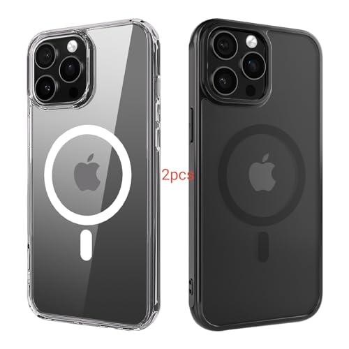 ANEWSIR für iPhone 15 Pro Hülle 2 Stück (Klar+Matt Schwarz), Kompatibel mit Magsafe, Stoßfest Kratzfest Magnetisch Handyhülle für iPhone 15 Pro Case 6,1 Zol. von ANEWSIR