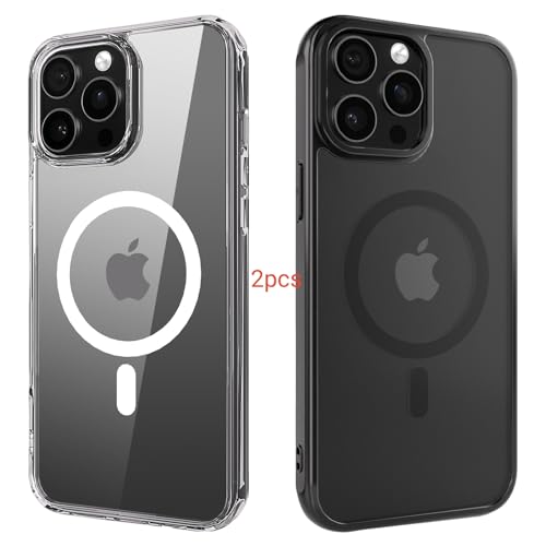 ANEWSIR für iPhone 15 Pro Max Hülle 2 Stück (Klar+Matt Schwarz), Kompatibel mit Magsafe, Stoßfest Kratzfest Magnetisch Handyhülle für iPhone 15 Pro Max Case 6,7 Zol. von ANEWSIR