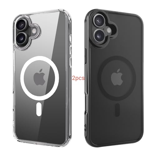 ANEWSIR für iPhone 16 Hülle 2 Stück (Klar+Matt Schwarz), Kompatibel mit Magsafe, Stoßfest Kratzfest Magnetisch Handyhülle für iPhone 16 Hülle 6,1 Zol. von ANEWSIR