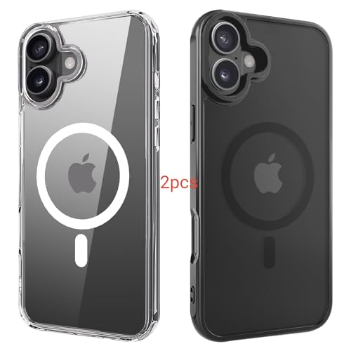 ANEWSIR für iPhone 16 Plus Hülle 2 Stück (Klar+Matt Schwarz), Kompatibel mit Magsafe, Stoßfest Kratzfest Magnetisch Handyhülle für iPhone 16 Plus Case 6,7 Zol. von ANEWSIR