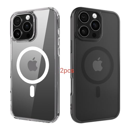 ANEWSIR für iPhone 16 Pro Hülle 2 Stück (Klar+Matt Schwarz), Kompatibel mit Magsafe, Stoßfest Kratzfest Magnetisch Handyhülle für iPhone 16 Pro Case 6,3 Zol. von ANEWSIR