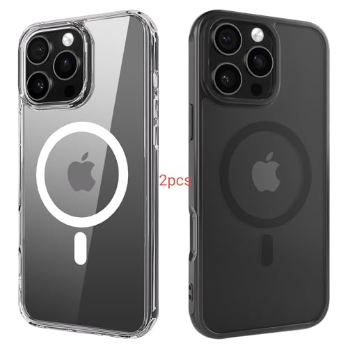 ANEWSIR für iPhone 16 Pro Max Hülle 2 Stück (Klar+Matt Schwarz), Kompatibel mit Magsafe, Stoßfest Kratzfest Magnetisch Handyhülle für iPhone 16 Pro Max Case 6,9 Zol. von ANEWSIR