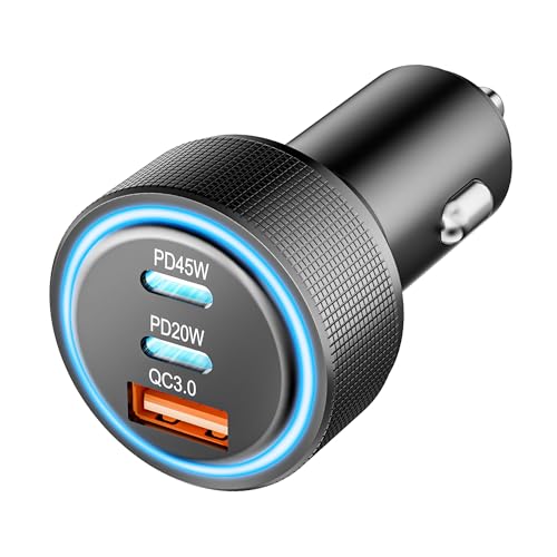 Zigarettenanzünder USB C Auto Ladegerät Adapter, 65W 3 Port Car Charger 12V USB Adapter Auto Steckdose KFZ Ladegerät USB C PD & QC3.0 Schnellladung für iPhone Samsung Telefon Autogeräte von ANEXTIDE