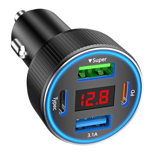 Zigarettenanzünder USB C, USB Zigarettenanzünder Adapter 12v USB Adapter Auto kfz Ladegerät Schnellladegerät für iPhone Samsung Telefon Tablets (Schwarz) von ANEXTIDE