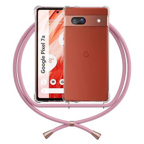 ANFAIRLACE Handykette Hülle Kompatibel mit Google Pixel 7a, Handyhülle mit Gehärtetes Glas Anti Yellow TPU Band Transparent Silikon Schutzhülle Clear Case, Rose von ANFAIRLACE