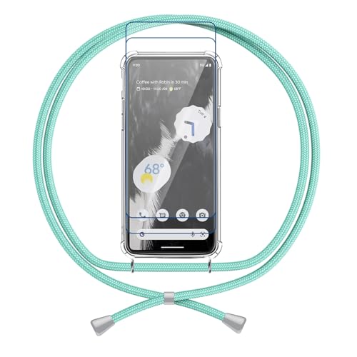 ANFAIRLACE Handykette Hülle Kompatibel mit Google Pixel 8 Pro, Handyhülle mit Gehärtetes Glas Anti-Gelb TPU Band Transparent Silikon Schutzhülle Klar Case, Grun von ANFAIRLACE