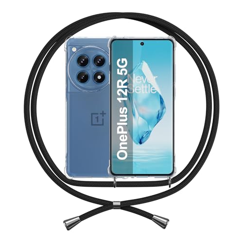 ANFAIRLACE Handykette Hülle Kompatibel mit OnePlus 12R, Handyhülle mit Band Anti-Gelb TPU Transparent Silikon Schutzhülle Klar Case, Schwarz von ANFAIRLACE