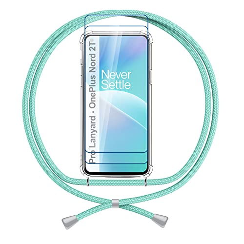 ANFAIRLACE Handykette Hülle Kompatibel mit OnePlus Nord 2T 5G, Handyhülle mit Gehärtetes Glas Anti Yellow TPU Band Transparent Silikon Schutzhülle Clear Case, Grun von ANFAIRLACE