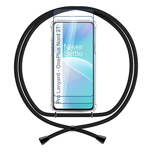 ANFAIRLACE Handykette Hülle Kompatibel mit OnePlus Nord 2T 5G, Handyhülle mit Gehärtetes Glas Anti Yellow TPU Band Transparent Silikon Schutzhülle Clear Case, Schwarz von ANFAIRLACE