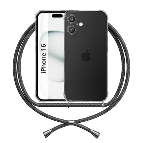 ANFAIRLACE Handykette Hülle Kompatibel mit iPhone 16, Handyhülle mit Band Anti-Gelb TPU Transparent Silikon Schutzhülle Klar Case, Schwarz ANFAIRLACE Handykette Hülle Kompatibel mit iPhone 16, Handyhülle mit Band Anti-Gelb TPU Transparent Silikon Schutzhülle Klar Case, Schwarz von ANFAIRLACE
