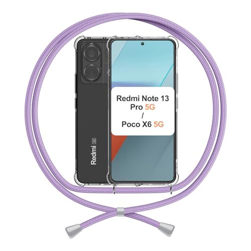 ANFAIRLACE Handykette Hülle Kompatibel mit Redmi Note 13 Pro 5G Poco X6 5G, Handyhülle mit Band Anti-Gelb TPU Transparent Silikon Schutzhülle Klar Case, Lila von ANFAIRLACE