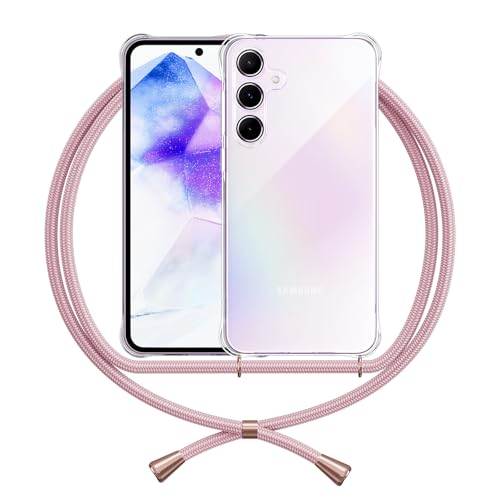 ANFAIRLACE Handykette Hülle Kompatibel mit Samsung Galaxy A55, Handyhülle mit Band Anti-Gelb TPU Transparent Silikon Schutzhülle Klar Case, Rose von ANFAIRLACE