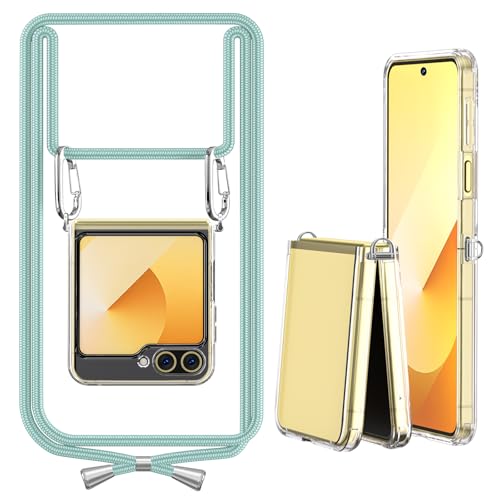 ANFAIRLACE Handykette Hülle Kompatibel mit Samsung Galaxy Z Flip 5, Handyhülle mit Band Seitenhaken Transparent Silikon TPU Klar Schutzhülle, Grün ANFAIRLACE Handykette Hülle Kompatibel mit Samsung Galaxy Z Flip 5, Handyhülle mit Band Seitenhaken Transparent Silikon TPU Klar Schutzhülle, Grün von ANFAIRLACE
