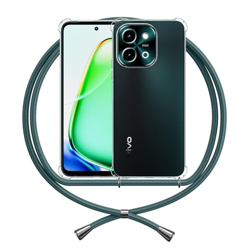 ANFAIRLACE Handykette Hülle Kompatibel mit Vivo Y28, Handyhülle mit Band Anti-Gelb TPU Transparent Silikon Schutzhülle Klar Case, Grün von ANFAIRLACE
