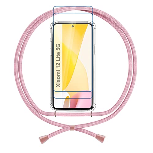 ANFAIRLACE Handykette Hülle Kompatibel mit Xiaomi 12 Lite, Handyhülle mit Gehärtetes Glas Anti Yellow TPU Band Transparent Silikon Schutzhülle Clear Case, Rose von ANFAIRLACE