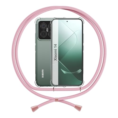 ANFAIRLACE Handykette Hülle Kompatibel mit Xiaomi 14, Handyhülle mit Band Anti-Gelb TPU Transparent Silikon Schutzhülle Klar Case, Rose von ANFAIRLACE