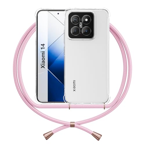 ANFAIRLACE Handykette Hülle Kompatibel mit Xiaomi 14, Handyhülle mit Band Anti-Gelb TPU Transparent Silikon Schutzhülle Klar Case, Rose von ANFAIRLACE