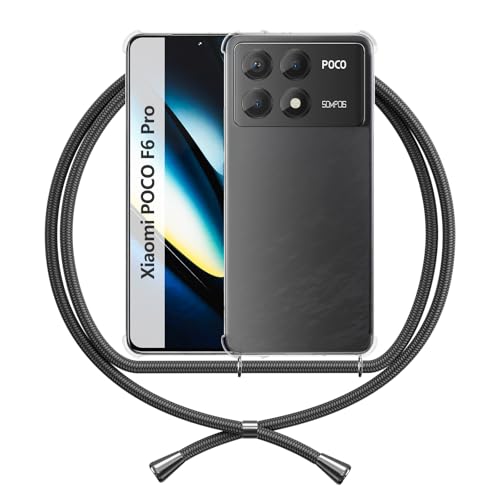 ANFAIRLACE Handykette Hülle Kompatibel mit Xiaomi Poco F6 Pro, Handyhülle mit Band Anti-Gelb TPU Transparent Silikon Schutzhülle Klar Case, Schwarz von ANFAIRLACE