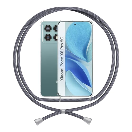 ANFAIRLACE Handykette Hülle Kompatibel mit Xiaomi Poco X6 Pro, Handyhülle mit Band Anti-Gelb TPU Transparent Silikon Schutzhülle Klar Case, Grau von ANFAIRLACE