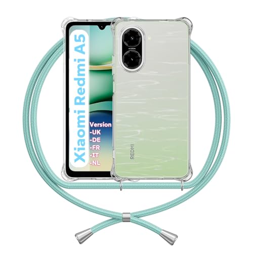 ANFAIRLACE Handykette Hülle Kompatibel mit Xiaomi Redmi A5 4G, Handyhülle mit Band Anti-Gelb TPU Transparent Silikon Schutzhülle Klar Case, Grun von ANFAIRLACE