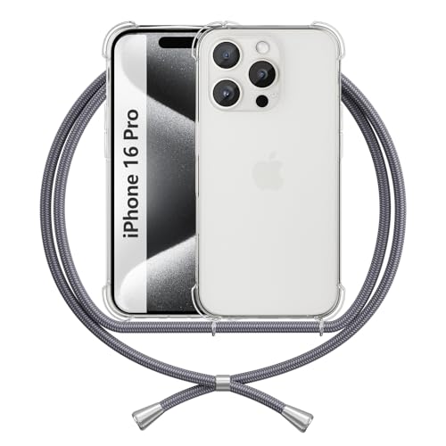ANFAIRLACE Handykette Hülle Kompatibel mit iPhone 16 Pro, Handyhülle mit Band Anti-Gelb TPU Transparent Silikon Schutzhülle Klar Case, Grau ANFAIRLACE Handykette Hülle Kompatibel mit iPhone 16 Pro, Handyhülle mit Band Anti-Gelb TPU Transparent Silikon Schutzhülle Klar Case, Grau von ANFAIRLACE