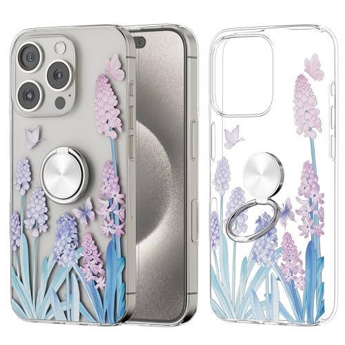 ANFAIRLACE Hülle Kompatibel mit iPhone 16 Pro, Ring Halter Schutzhülle Blume Pflanzen Schmetterling Kunstmuster Klar Handyhülle, Lavendel ANFAIRLACE Hülle Kompatibel mit iPhone 16 Pro, Ring Halter Schutzhülle Blume Pflanzen Schmetterling Kunstmuster Klar Handyhülle, Lavendel von ANFAIRLACE