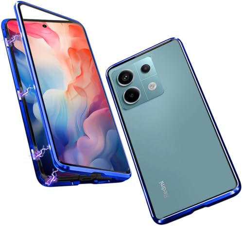 ANFAIRLACE Hülle Kompatibel mit Poco X6 5G Redmi Note 13 Pro 5G, Magnetische Adsorption 360 Grad Handyhülle Gehärtetes Glas Aluminium Rahmen Magnet Transparent Case, Blau von ANFAIRLACE