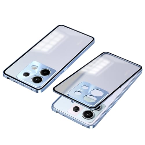 ANFAIRLACE Hülle Kompatibel mit Poco X6 5G Redmi Note 13 Pro 5G, Magnetische Handyhülle mit SchiebenSchloss, Gehärtetes Glas Aluminium Rahmen Kamera Schutz 360 Schutzhülle, Blau von ANFAIRLACE