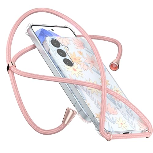 ANFAIRLACE Hülle Kompatibel mit Samsung Galaxy A55 mit Band, Bedruckt Blumen/Pflanzen/Schmetterling/Kunstmuster - Anti-Peel, Klar TPU Stoßfest Handyhülle, Rose von ANFAIRLACE