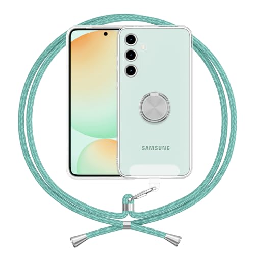 ANFAIRLACE Hülle Kompatibel mit Samsung Galaxy S24 FE, Ring Halter Handyhülle Band Transparent Silikon Handykette Klar Schutzhülle, Grün von ANFAIRLACE