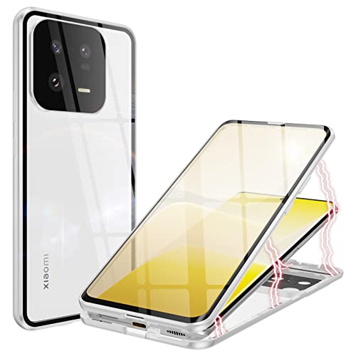 ANFAIRLACE Hülle Kompatibel mit Xiaomi 13 Pro, Magnetische Adsorption 360 Grad Handyhülle Gehärtetes Glas Aluminium Rahmen Magnet Transparent Case, Silber von ANFAIRLACE