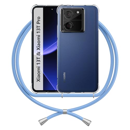 ANFAIRLACE Handykette Hülle Kompatibel mit Xiaomi 13T 13T Pro, Klar Handyhülle Band Anti-Gelb TPU Silikon Schutzhülle, Blau von ANFAIRLACE