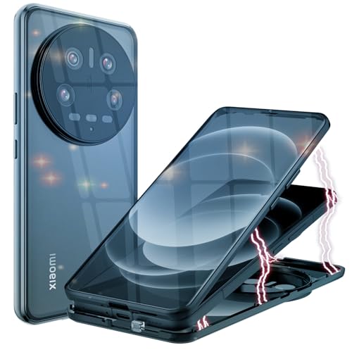ANFAIRLACE Hülle Kompatibel mit Xiaomi 14 Ultra, Magnetische Adsorption 360 Grad Handyhülle Gehärtetes Glas Aluminium Rahmen Magnet Transparent Case, Schwarz von ANFAIRLACE