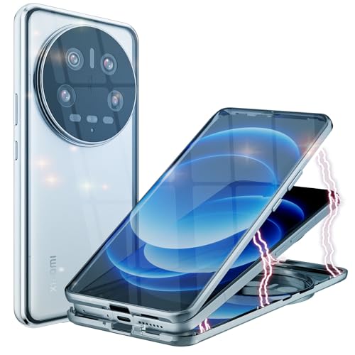 ANFAIRLACE Hülle Kompatibel mit Xiaomi 14 Ultra, Magnetische Adsorption 360 Grad Handyhülle Gehärtetes Glas Aluminium Rahmen Magnet Transparent Case, Silber von ANFAIRLACE