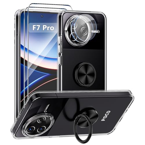 Hülle Kompatibel mit Xiaomi Poco F7 Pro, Handyhülle Metall 360 Grad Ring Halter Magnet Ständer Transparent Silikon Schutzhülle, Schwarz Hülle Kompatibel mit Xiaomi Poco F7 Pro, Handyhülle Metall 360 Grad Ring Halter Magnet Ständer Transparent Silikon Schutzhülle, Schwarz von ANFAIRLACE