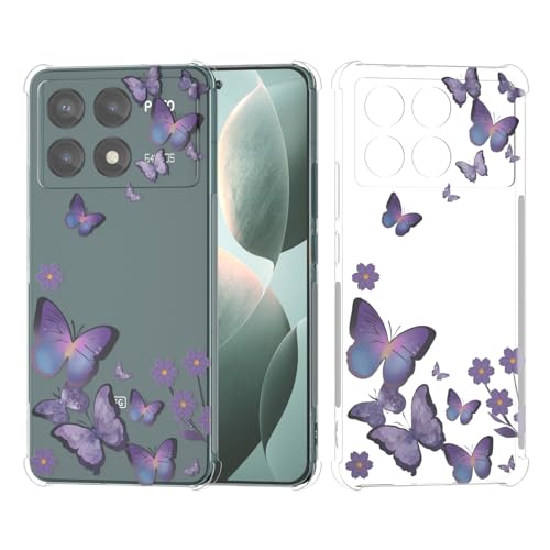 ANFAIRLACE Hülle Kompatibel mit Xiaomi Poco X6 Pro, Schutzhülle mit Bedruckt Blumen/Pflanzen/Schmetterling/Kunstmuster Anti-Peel, Klar TPU Stoßfest Handyhülle, Schwarz von ANFAIRLACE