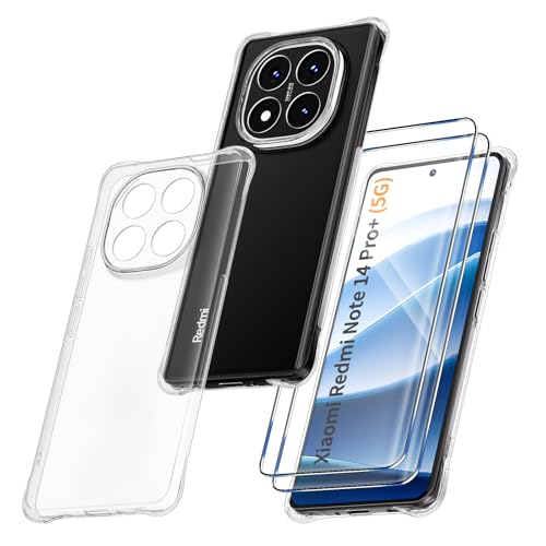 ANFAIRLACE Hülle Kompatibel mit Xiaomi Redmi Note 14 Pro Plus 5G, 2 Schutz Glas Stoßfest Kratzfest Transparent Kameraschutz Schutzhülle Durchsichtige Nie Vergilbung Handyhülle, Klar von ANFAIRLACE