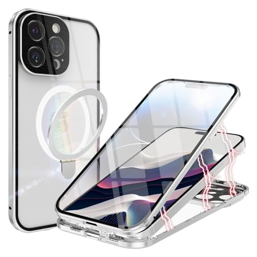 ANFAIRLACE Hülle Kompatibel mit iPhone 15 Pro, Dual Magnetische Handyhülle mit Verdecktem Ständer, Aluminium Stoßstange Magnet Transparent 360 Schutzhülle, Silber ANFAIRLACE Hülle Kompatibel mit iPhone 15 Pro, Dual Magnetische Handyhülle mit Verdecktem Ständer, Aluminium Stoßstange Magnet Transparent 360 Schutzhülle, Silber von ANFAIRLACE