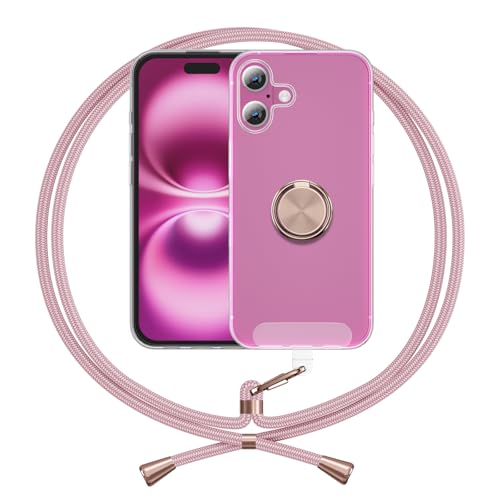 ANFAIRLACE Hülle Kompatibel mit iPhone 16, Ring Halter Handyhülle Band Transparent Silikon Handykette Klar Schutzhülle, Rose von ANFAIRLACE