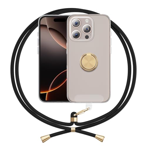 ANFAIRLACE Hülle Kompatibel mit iPhone 16 Pro, Ring Halter Handyhülle Band Transparent Silikon Handykette Klar Schutzhülle, Gold ANFAIRLACE Hülle Kompatibel mit iPhone 16 Pro, Ring Halter Handyhülle Band Transparent Silikon Handykette Klar Schutzhülle, Gold von ANFAIRLACE