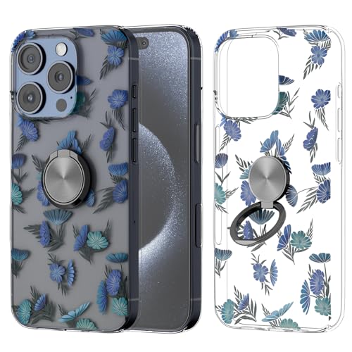 ANFAIRLACE Hülle Kompatibel mit iPhone 16 Pro, Ring Halter Schutzhülle Blume Pflanzen Schmetterling Kunstmuster Klar Handyhülle, Blatt von ANFAIRLACE