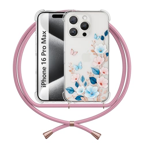 ANFAIRLACE Hülle Kompatibel mit iPhone 16 Pro Max Band, Blumen Pflanzen Schmetterling Kunstmuster Klar Silikon Stoßfest Handyhülle, Kosmos von ANFAIRLACE
