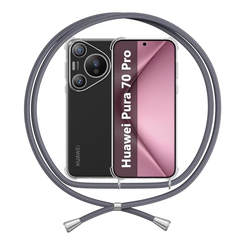 Handykette Hülle Kompatibel mit Huawei Pura 70 Pro 70 Pro+, Handyhülle mit Band Anti-Gelb TPU Transparent Silikon Schutzhülle Klar Case, Grau von ANFAIRLACE